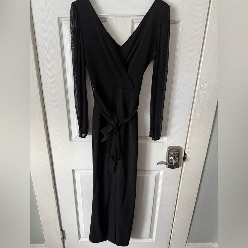 Moa Moa Women’s Black Mesh Long Sleeve Wide Leg Jumpsuit. Size XS. NWT
